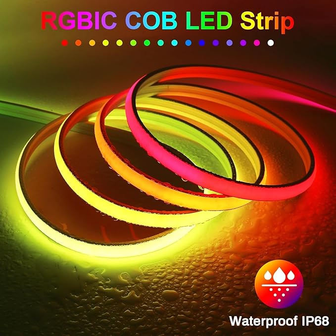 Addressable COB LED Strip, IP68 Waterproof 24V 16.4ft WS2811 RGB-IC Dream Rainbow Color Black PCB LED Tape 720LEDs/m with Silicone Tube for Outdoor Decor Lighting (Without Controller and Power Supply)