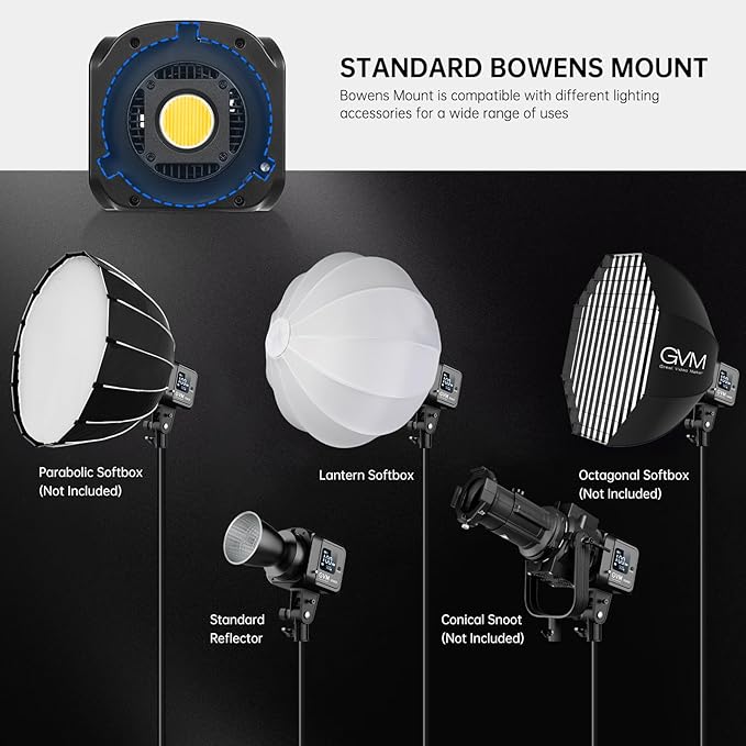GVM 80W LED Video Light with Lantern Softbox and Tripod Stand Kit, Bi-Color 2700K-7500K 12 Scenes CRI97+ Bowens Mount Studio Light, APP Control COB Continuous Output Lighting for Video Recording