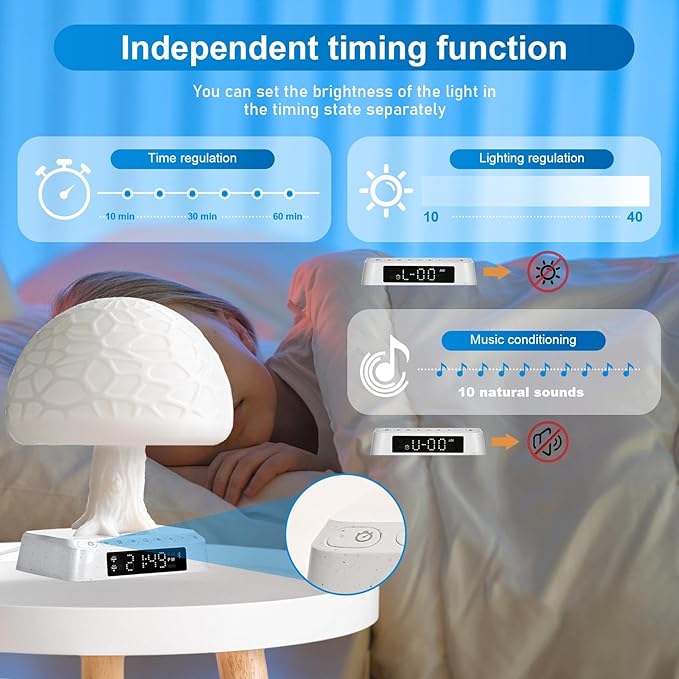 Sunrise Alarm Clock Wake up Light Alarm Clock lamp Clock 3 Color Adjustable Mood Light Built-in White Noise nightstand Lamp for Livingroom Bedroom Office Reading Working MushRoom lamp APP Control