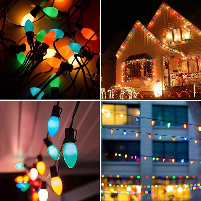 C7 Multicolor Christmas Lights Vintage Christmas Lights String with Multicolor 20+2 Bulbs,Hanging Christmas Lights Outdoor for Holiday Party Wedding Christmas Decorations (20FT)