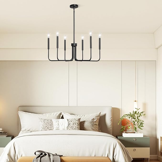 VEVOR 6-Light Chandelier, Metal Farmhouse Chandelier, Adjustable Height, Dining Room Hanging Light Fixture for Ceilings, Modern Chandelier for Bedroom, Foyer, Hall, Kitchen, Living Room and Entryway