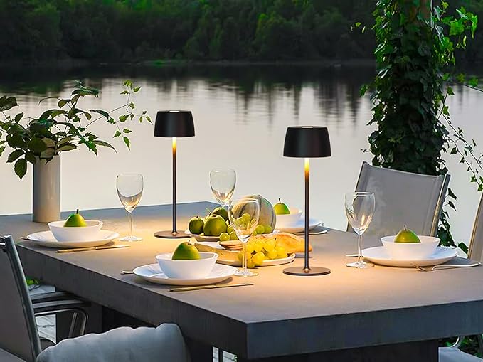 Rechargeable Cordless Table Lamp — Waterproof IP54, Portable Indoor Outdoor Lights for Restaurant/Patio/Bar (Black)