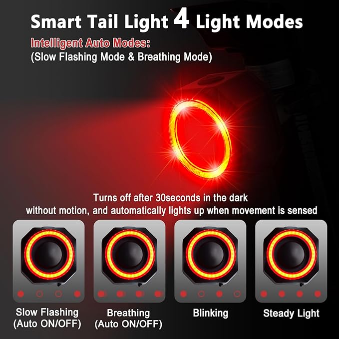 Bike Turn Signals, Bicycle Tail Light with Turn Signals, Bike Tail Light USB Rechargeable with Horn, IP65 Waterproof Anti-Theft Alarm,6 Light Mode Auto On Off, for Bicycle, Ebike, Scooter