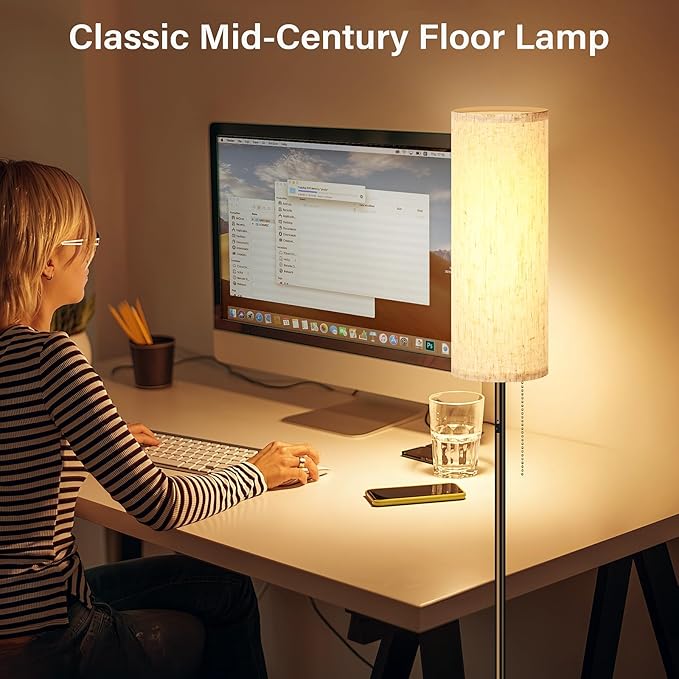 Cordless Floor Lamp for Living Room, with 3 Color Temperature and Pull Cord Switch, 8000mAh Battery Operated Portable Rechargeable Modern Standing