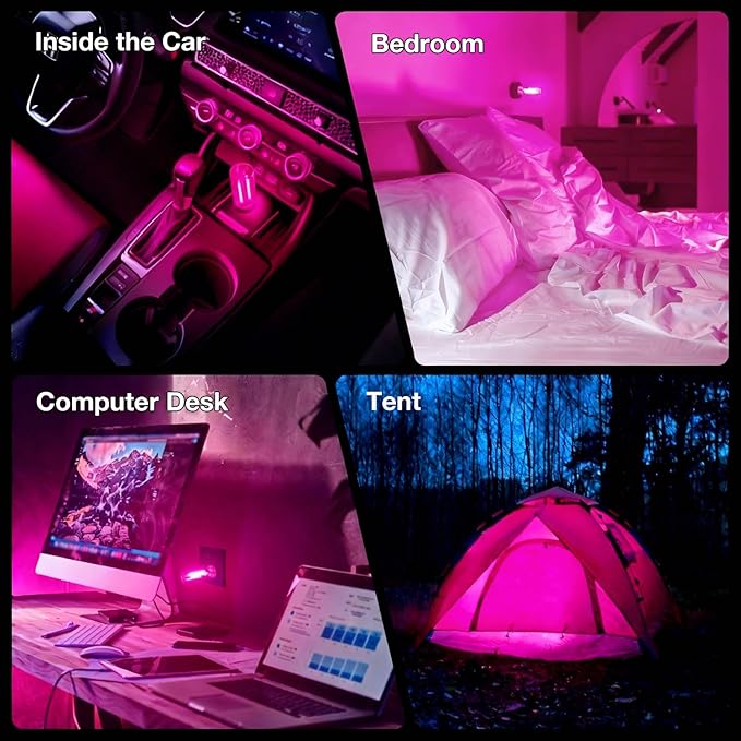 2 PCS USB Car Lights, Touch Dimmable Retro Mini Glass Bottle LED Ambient Night Light for Vehicle Interior, Bedroom, Hallway, Camping, Holiday and Party Decoration (Pink)