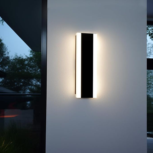 Outdoor Wall Light Fixtures Modern Long LED Wall Sconce Black Exterior Light Fixture Ip65 Waterproof Wall Lamp 12w 3000k Metal Rectangular Wall Lights For Villa Patio,Courtyard,Porch Bedroom,11.8''