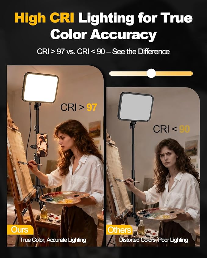UBeesize 2-Pack LED Video Light Kit, 3000-6500K Dimmable Photography Studio Lights with Tripod Stand & Phone Holder, Video Recording & Streaming Lighting for Makeup, Gaming, YouTube