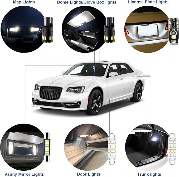 EASY EAGLE Interior Car-Lights for Chrysler-300-300C-2011-2021: 17 Piece Kit White LED Light Bulbs - Super Bright 6000K + Install Tool