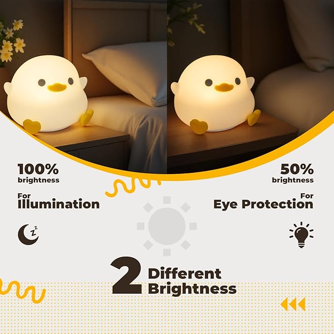 Adorable LED Squishy Animal Night Light - 2 Level Dimmable Nursery Lamp for Kids, Rechargeable Touch Lamp, Cute Dorm Decor - Perfect Baby Boys Girls Gift (Pea Duck)