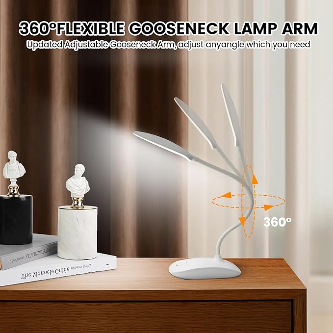 Battery Powered Desk Lamp, Portable Lamps Rechargeable 3 Color Modes Touch Control Stepless Dimming, Wireless Desk Lamp with 2000mAh, Small LED Table Light for Dorm Study Office Bedroom,2-Pack,White