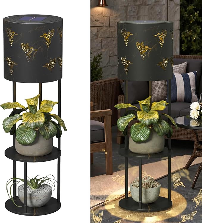 Solar Garden Plant Lights: Outdoor Waterproof Decorative Lamp with Flower Stand, Solar-Powered Yard Patio Outside Floor Decoration Lantern with Hummingbird Pattern for Festival Decor