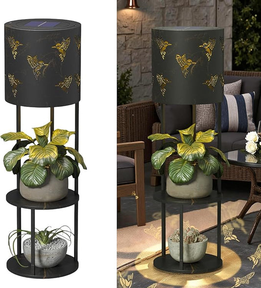 Solar Garden Plant Lights: Outdoor Waterproof Decorative Lamp with Flower Stand, Solar-Powered Yard Patio Outside Floor Decoration Lantern with Hummingbird Pattern for Festival Decor