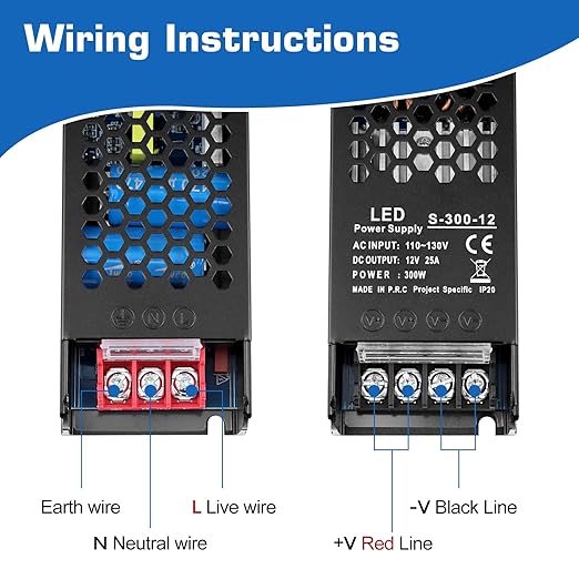 LED Driver 12V 300W 25A Slim LED Power Supply, AC 110V to 12V DC Adapter, Constant Voltage LED Transformer for Strip Lights, Bulbs, Garden and Cabinet Lights