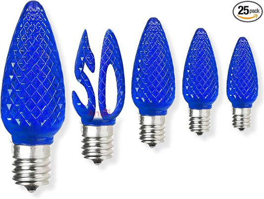 50PCS C9 Led Christmas Light Bulbs - C9 Led Bulbs with E17 Base Sockets Replacement Bulbs for Outdoor String Lights - Commercial Grade Blue