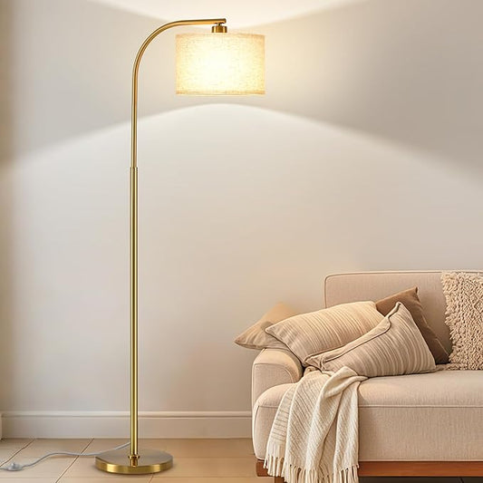 Gold Floor Lamp for Living Room,65'' Modern Standing Lamps with LED Bulb,Elegant Floor Light with Fabric Shade,Tall Lamp for Bedroom Office Study Room Corner Dining Room（Remote not Include）