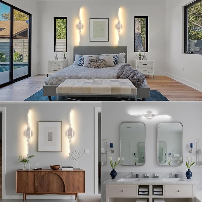 Battery Powered Wall Sconces Set of 2, Nickel 39" LED Dimmable Wall Sconce with Remote Control/Timer/Memory, USB Rechargeable Wall Lights for Living Room, Bedroom, Hallway Wireless scones Lighting