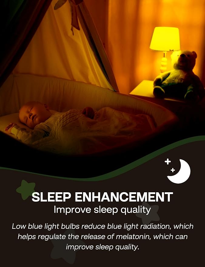 Amber Sleep Light Bulbs: 3W Amber Warm Light Bulb 1800K, Blue Light Blocking Dim Light Bulbs 40W Equivalent, E26 Bulbs for Mood Soothing, Bedroom and Baby Nursery, 2 Pack