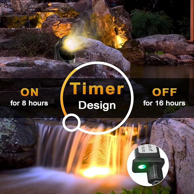Underwater Pond Lights with Timer, 3200K Warm White Submersible LED Fountain Lights with IP68 Waterproof for Outdoor Ponds, Aquarium, Waterfalls, Pool, Garden, Yard (Set of 4)