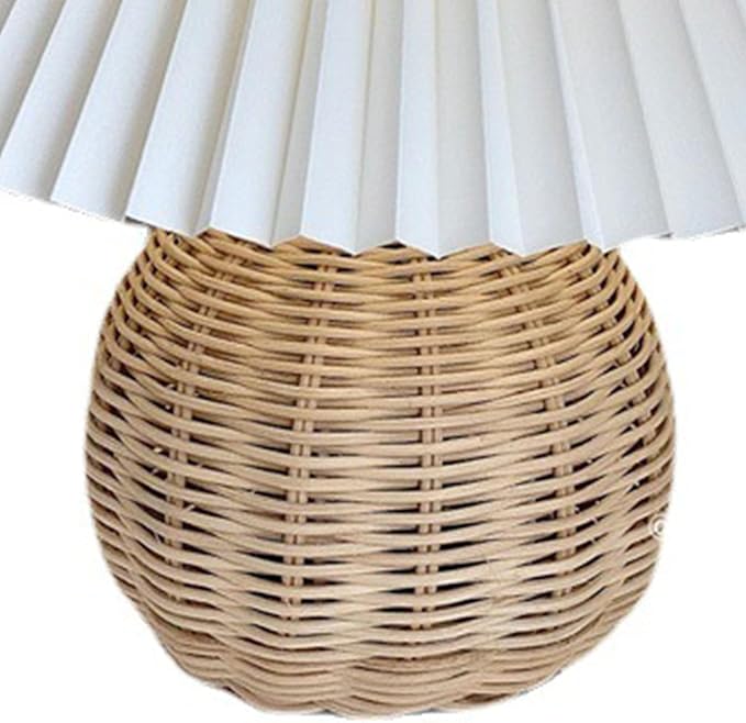 Table Lamps for Living Room, Retro Lamp Small Pleated Table Lamp Rattan Metal Base Modern Bedside Nightstand Lamp with Beige Lampshade