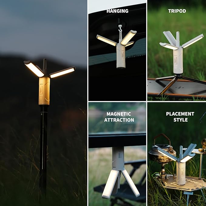 Folding Rechargeable Camping Light with Stand,Allspark Collapsible Waterproof Hanging Tent Lantern,Magnetic Dimmable Portable Power Supply Lamp with Detachable Tripod for Power Outage,Hurricane,Hiking
