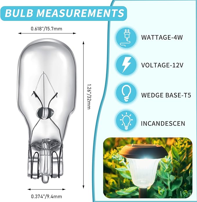 Riakrum T5 Landscape Light Bulbs 12 Volt 4 Watt Landscape Lighting Bulbs Low Voltage Wedge Base Replacement Lamp for Outdoor Garden Deck Yard (30 Pieces)