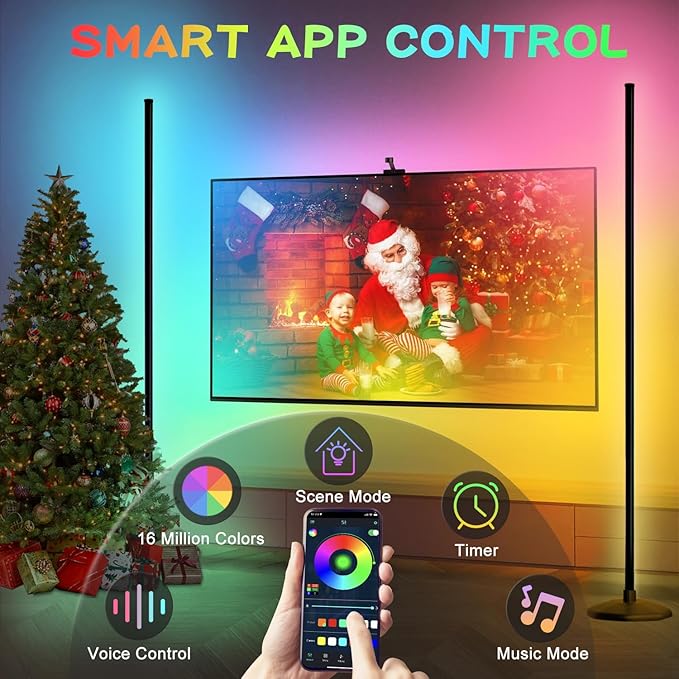 LanAqua Corner Floor Lamp, Smart RGB LED Corner Lamp,16 Million Colors Changing LED Floor Lamp with App and Remote Control,Music Sync & Timer Mood Lighting for Living Room,Smart Floor Lamp