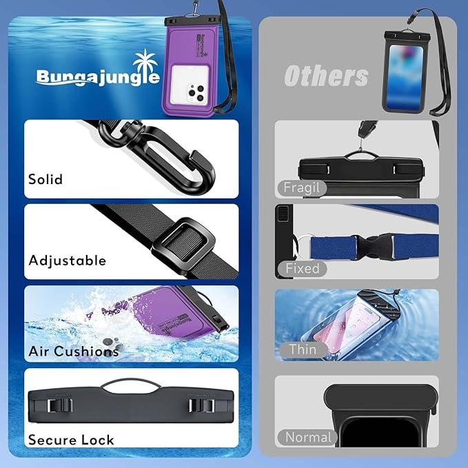 Waterproof Phone Pouch - 2 Pack IP68 Floating Waterproof Phone Case, Dry Bag Beach Cruise Essentials 2025 with Adjustable Lanyard for iPhone 16 Pro Max / 15 Pro/Galaxy S24 S23 (Blue & Purple)