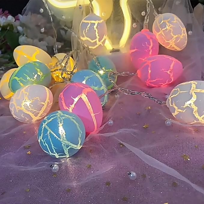LED Colorful Light String, 1.5m Long, 10 Lights, Egg Shape Size: 1.77 * 1.77 * 2.36. for Easter Egg Dyeing, Festival Atmosphere Battery Light String.