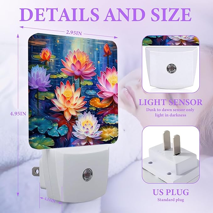 Magic Lotus Flower Night Light,Plug-in Night Lights with Dusk-to-Dawn Sensor for Bedroom,Bathroom and Living Room Sleep Friendly lamp 0.5w
