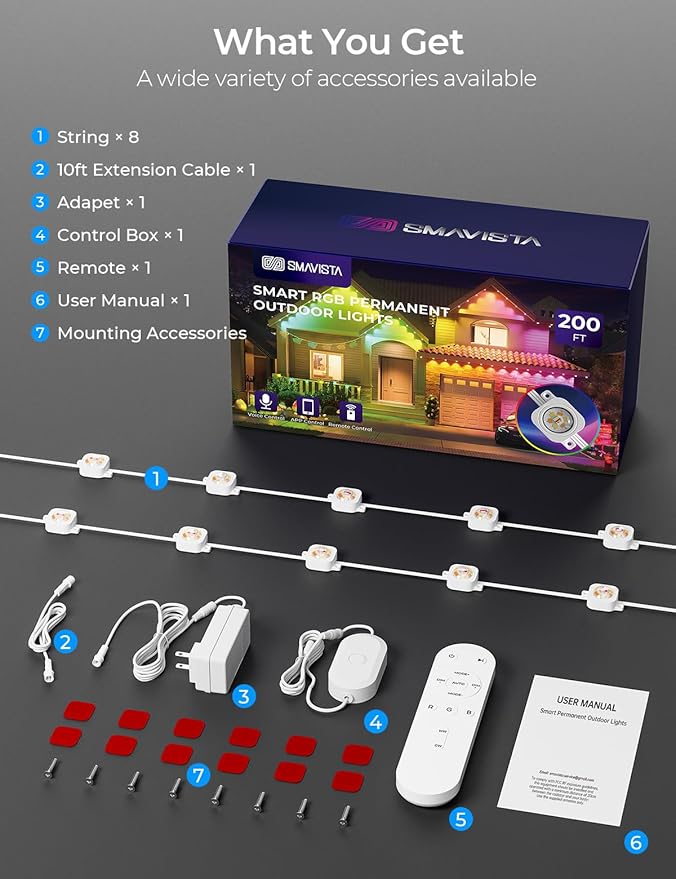 Smart Permanent Outdoor Lights Pro, 200ft 120LED RGB+IC Warm/Cool White for Daily, 100+ Scene Modes, Waterproof Eaves Light for Halloween Christmas Decor, Works with Alexa, Google Assistant
