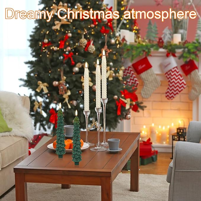 Flameless Taper Candles Flickering with Remote Timer, LED Taper Candles Battery Operated Warm 3D Wick Spiral 6 Pack Real Wax Home Birthday Decor 9.8" Ivory