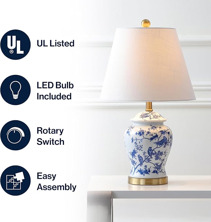 JONATHAN Y JYL3005A Penelope 22" Chinoiserie LED Table Classic Cottage Bedside Desk Nightstand Lamp for Bedroom Living Room Office College Bookcase LED Bulb Included, Blue/White