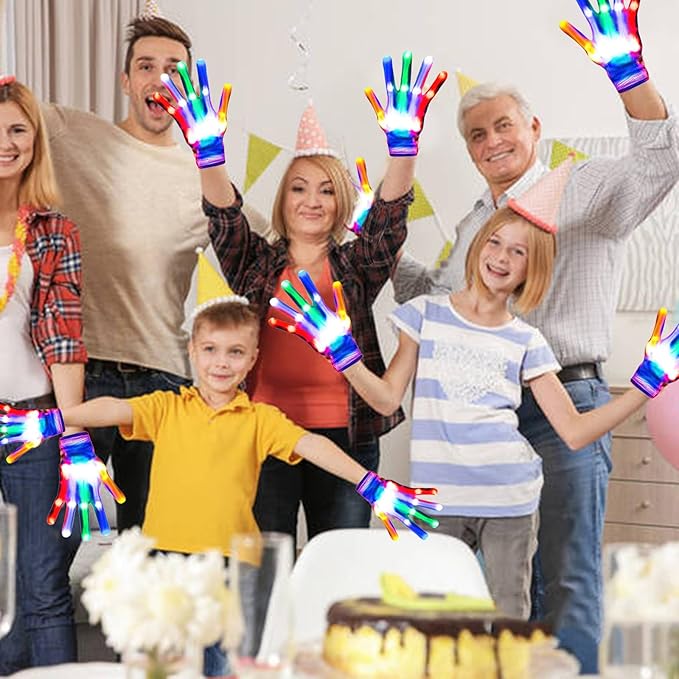 Led Light up Gloves Rainbow Easter Gifts for Kids and Adults Rave Light Glowing Gloves Cool Toys Stocking Stuffers Halloween Christmas Easter Birthday Parties(Medium)