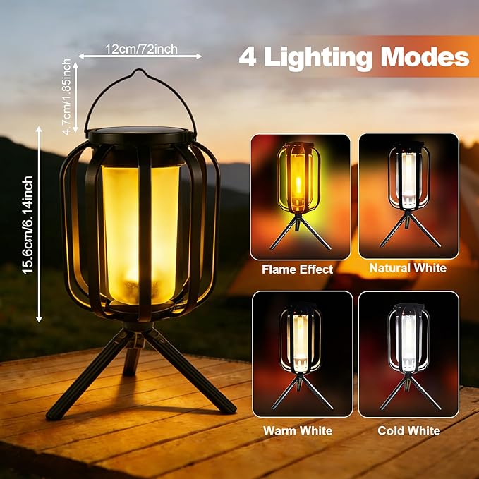 Solar Lanterns Outdoor Waterproof , Flickering Flame Garden Lights with 2 Modes Dual Charging USB & Solar, Outdoor Waterproof Hanging Lantern for Halloween Party Holiday Decor