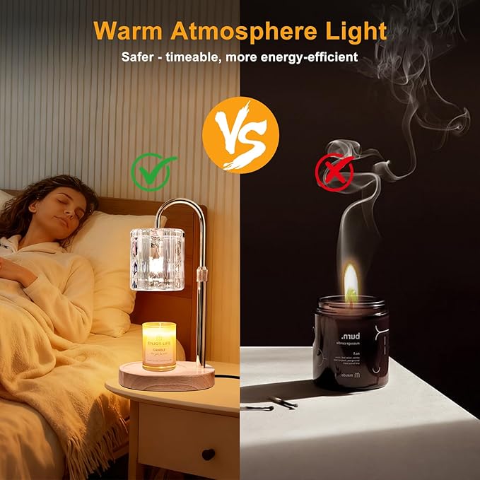 Candle Warmer Lamp with Timer and Dimmer 4-Level Dimmable Flower Light Heat Lamp for Jar Candles Adjustable Height Modern Cute Home Decor for Living Room Bedroom(Gold) (Gradient-Square)