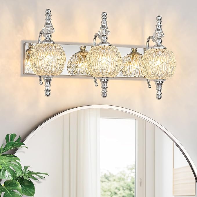 Modern Crystal Bathroom Vanity Lights Fixtures Over Mirror Chrome Vintage 3-Lights 20 Inch Bathroom Light Fixtures Glass Crystal Vanity Lights