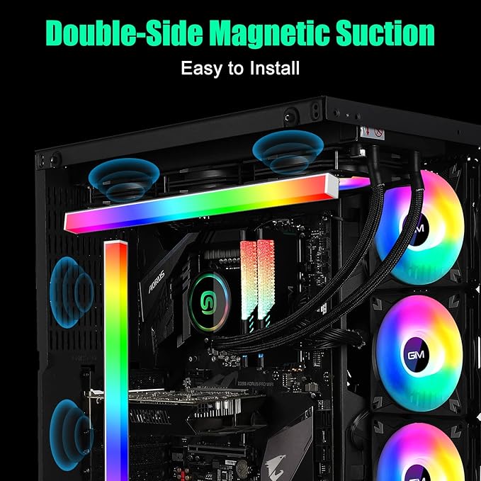 GIM KB-14 Pro Magnetic RGB Light Strip for PC Case, 1.1ft ARGB LED Strip Lights with 5V 3-pin, 4-pin Header & Mini Controller with SATA Header, Sync Color Changing & Light Speed Led Strip