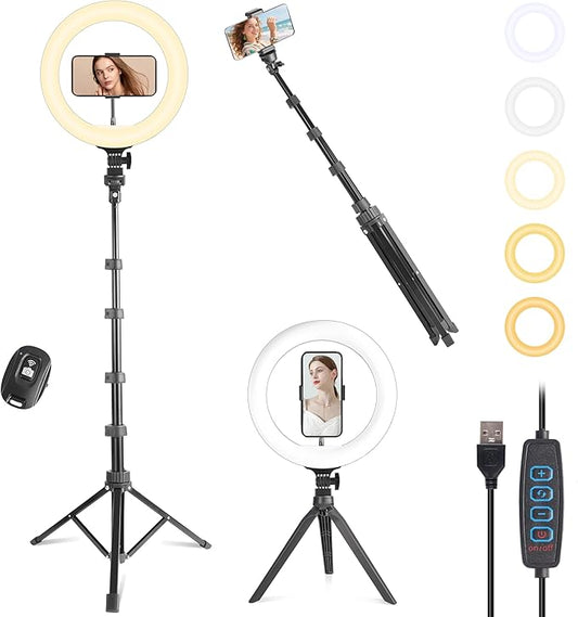 UEGOGO 10'' Ring Light with 72'' Tripod Stand, Dimmable LED Ringlight for Live Stream, Photography, Makeup, Video Recording