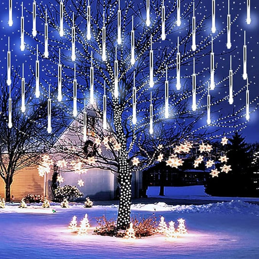 Christmas Lights Outdoor, Meteor Shower Lights 12 inch 8 Tubes LED Snow Falling Icicle for Christmas Decoration Tree Garden Wedding Party Holiday, White