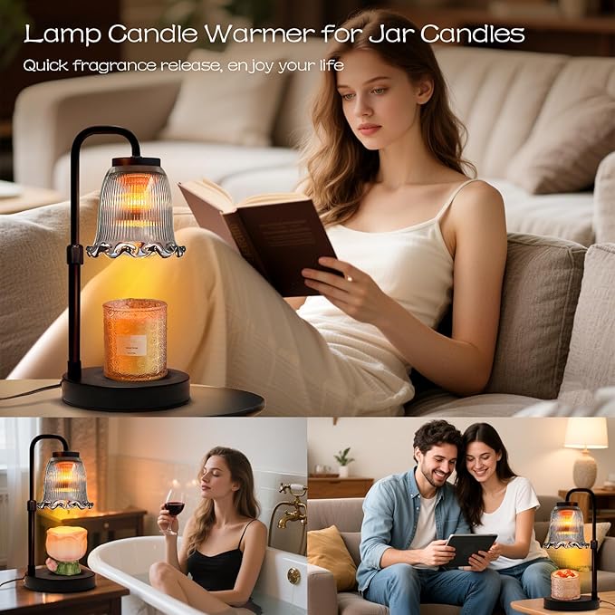 Candle Warmer Lamp with Timer Dimmer: 3 Timing Mode, 35W Safety Anti-Scalding, 4 Level Dimming Romantic Night - Wax Warmer for Scented Wax for Home Decor Gifts