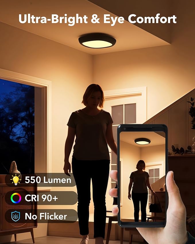Motion Sensor Rechargeable Ceiling Light with Remote, 550LM 12000mAh Wireless IP54 Waterproof Shower Lights Battery Operated RGB Closet Light Sensored Indoor LED Overhead Lighting No Wiring for Garage