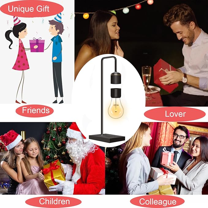 Magnetic Levitating Light Bulb Levitation Plastic Black Table Lamps Zero-Gravity Warm White LED Night Light Floating Lamp for Bedrooms Decoration Office Desk Toys Cool Festival Gifts