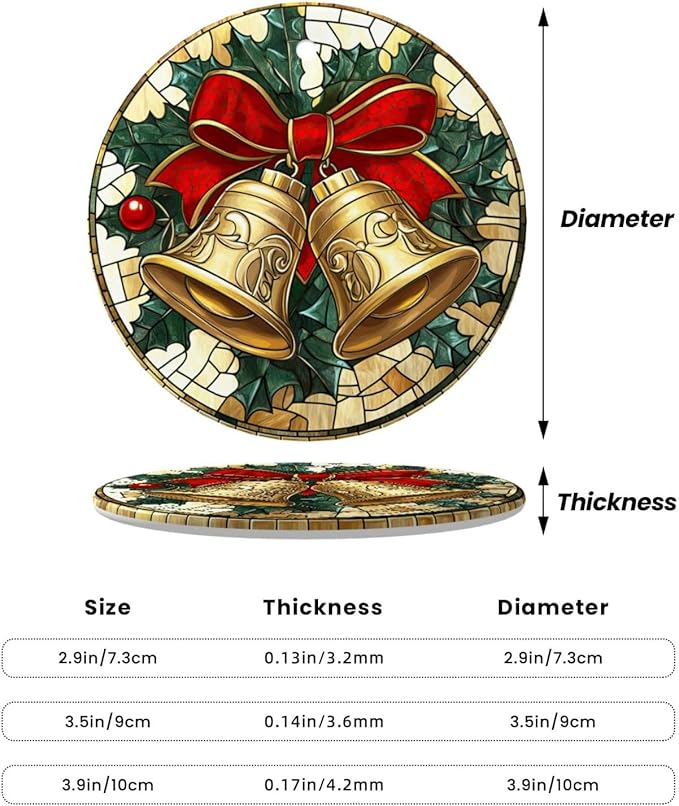 Christmas Bells Christmas Ornaments, Christmas Decorations Xmas Tree Hanging Ornaments, Round Ceramic Festive Keepsake Gift for Xmas Decorations Holiday Home Decor