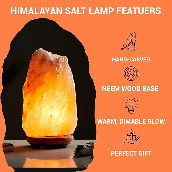 Himalayan Salt Lamp 5 Inch, 3-4 lbs with Wooden Base - Hand Carved Pink Light - Dimmable Cord & Bulb, Ideal Gift Night Lamp for Bedroom, Office, Living Room