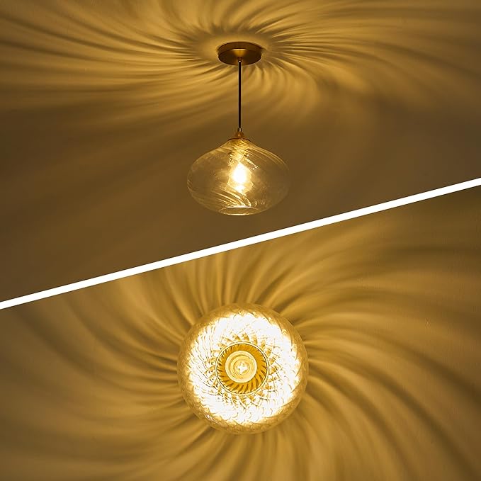 Glass Pendant Lights Kitchen Island, Brass Gold Pendant Lighting Fixtures, Modern Hanging Ceiling Light with 11'' Striped Clear Glass Shade for Farmhouse Dining Room Bedroom Hallway(1 Pack)