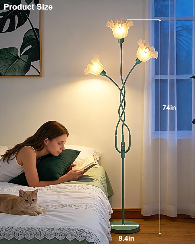 Lightdot Flower Floor Lamp for Living Room, Modern Tree Floor Lamp with DIY Goosenecks & Bulbs Included, Spring Green 3 Light Floral Standing Tall Lamp for Bedroom/Kid's Room/Sofa Beside/Corner Decor