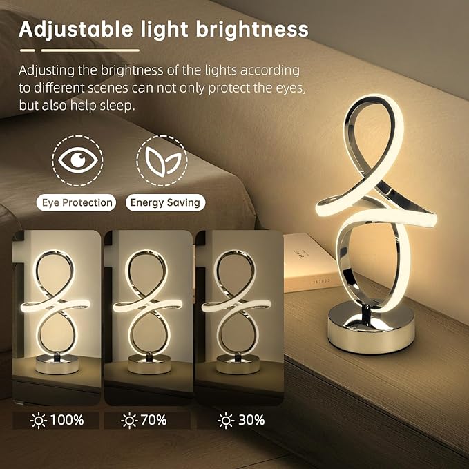 Modern RGB Table Lamps, LED Spiral Table Lamp, Silver Bedside Lamp with Remote&APP, Multicolor Changing Nightstand Lamp with Music Rhythm Modes for Bedroom, Living Room, Gaming Room, Christmas Gifts