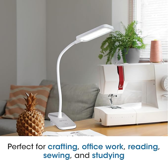 Ottlite Rechargeable LED Clip Lamp - ClearSun LED Technology with Touch Activated Control, Dimmable LEDs & Flexible Arm - Travel-Friendly Clip Light for Reading, Bed Headboard & Computers