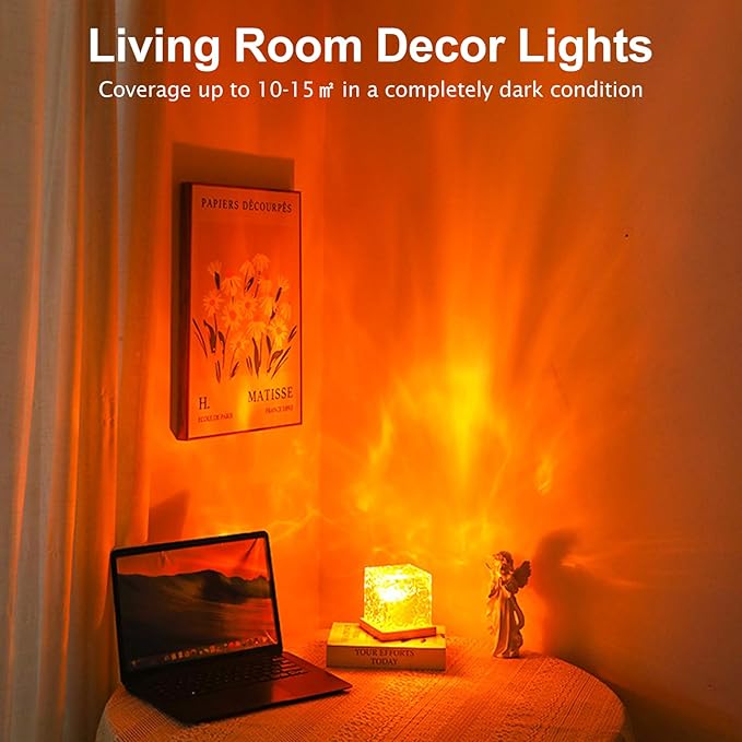 Northern Lights Projector Rechargeable,Ocean Wave Projector Mood Lighting Ambient Lighting with 16 Colors and Dynamic Water Effect for Living Room Bedroom Decor - Cordless 4.5"