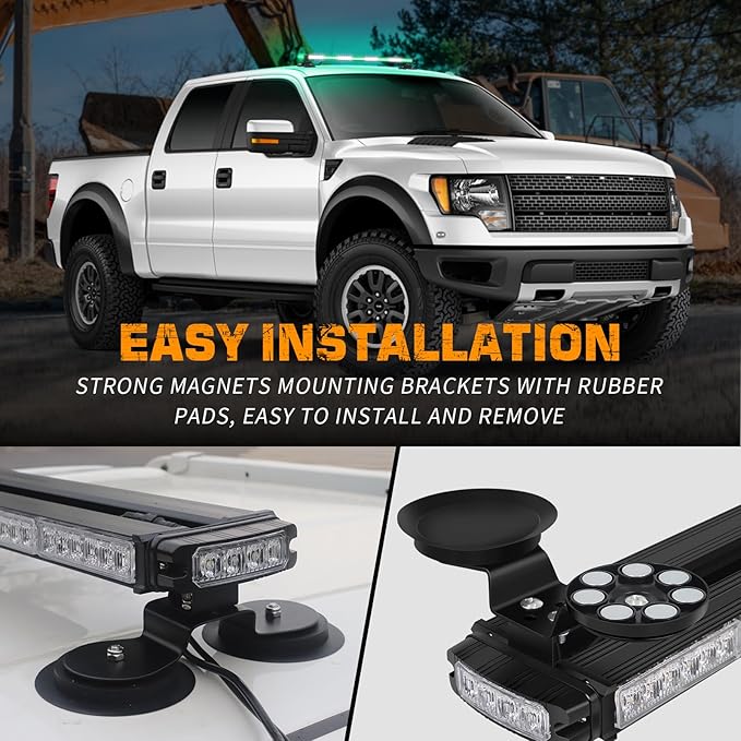 XRIDONSEN 37 Inch 104 LED Roof Top Green White Emergency Lights Magnetic Traffic Advisor Strobe Light Bar Double Side Warning Flashing Safety Lights for Firefighter Vehicles POV Fire Trucks Pickup